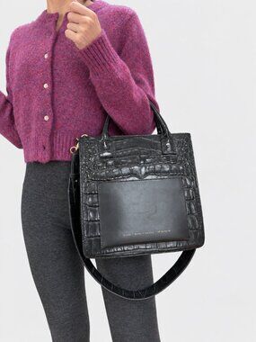 CHYLAK Black Croc-Embossed Leather Top Handle Crossbody Bag